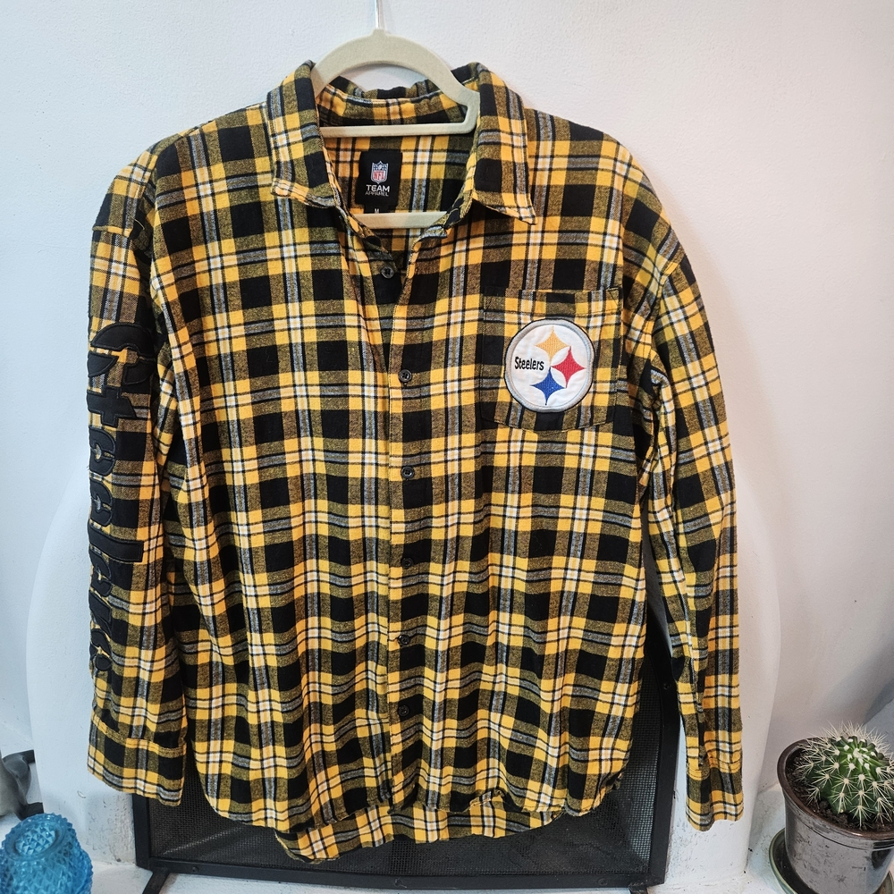 Mens Medium NFL Apparel Pittsburgh Steelers Large Check Flannel Shirt, Like-New